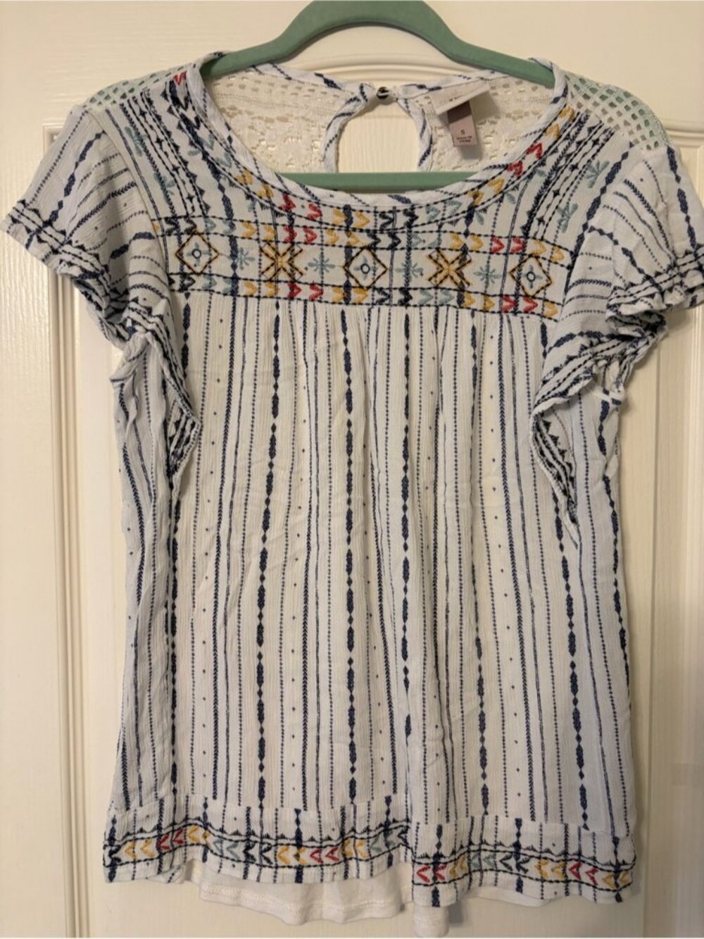 Knox Rose White and Navy Embroidered Striped Tunic